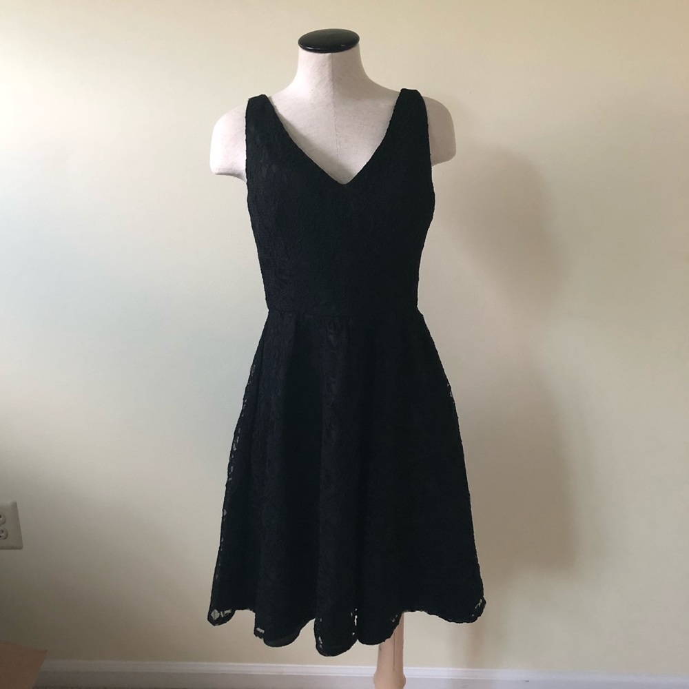 Marina Black Lace V neck Fit & Flare Dress